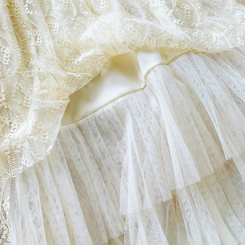 

Women's Spring 2020 Korean Lace Patchwork Irregular Long Skirts High Low Cakee Layered Mesh Tassels Lace Maxi Long Skirts