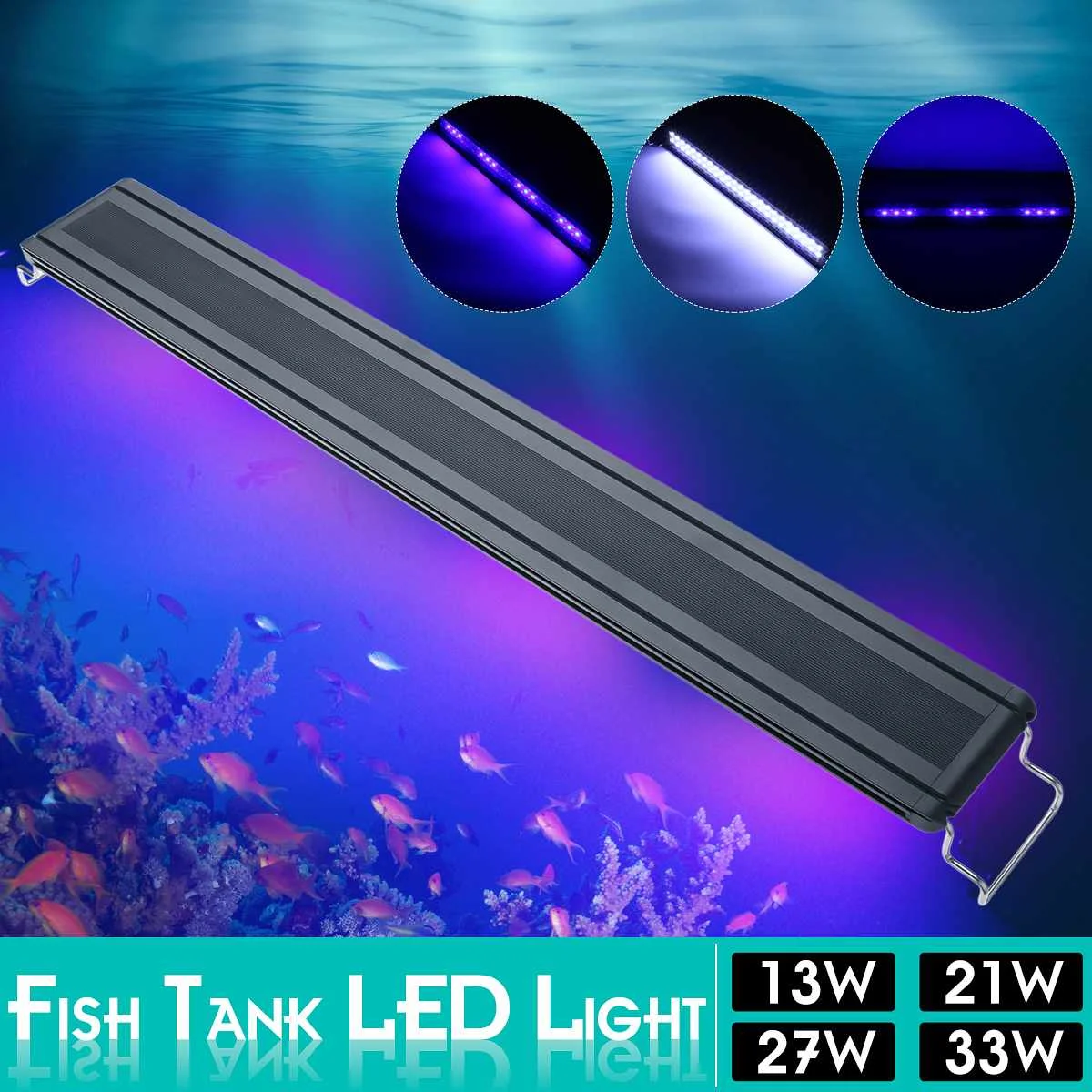 

LED Aquarium Light Blue-white Light 13W/21W/27W/33W for Fish Tank Freshwater Coral Plant Marine Lighting US Plug
