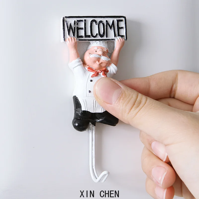 

4pcs/set creative sticky hook chef hook resin material viscose seamless sticky hook kitchen and bathroom free nail hook