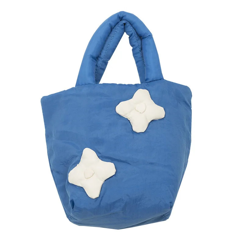 

Cute Down Cotton Flower Women Handbags Space Padded Small Tote Bag Lady Mini Hand Bags Female Casual Warm Winter Purse 2021
