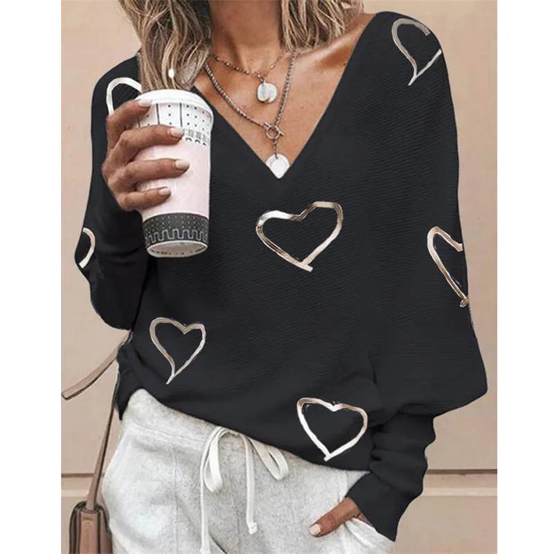 

V образным вырезом Свободный Топ для женщин размера плюс, уличные женские футболки, длинные милые блузы, на каждый день, футболка для женщин ...