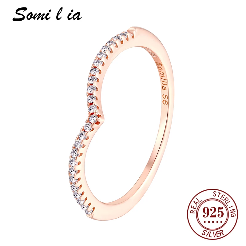 

Somi l ia 100% 925 Sterling Silver Rose gold Water Droplet Clear CZ Finger Rings for Women Wedding Engagement Jewelry Girlfriend