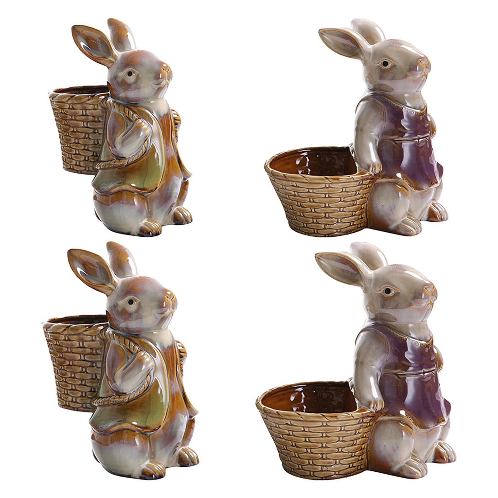

Садовые фигурки кроликов, Пасхальный кролик с корзиной, статуэтка, микро ландшафтное украшение, растения, цветочные горшки, украшения