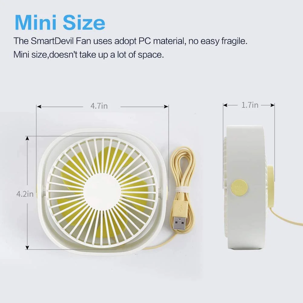 

USB Desk Fan Portable Desktop Table Fan With 3 Speed 360 Rotation Adjustable Strong Wind Quiet Mini Fan For Office Household