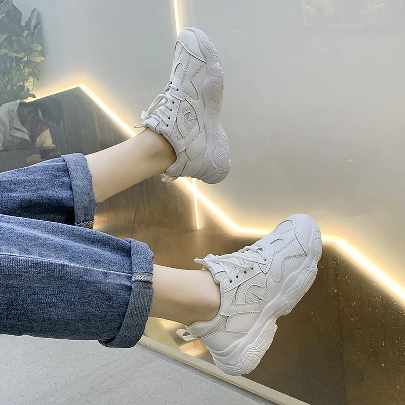 

Black White Ladies Sneakers 2021 Sports Casual Dad Shoes Fashion Spring Summer Lace Up Chunky Platform Shoes Woman Trainers