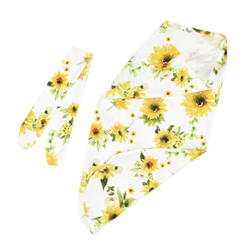 

2Pcs/Set Newborn Baby Floral Swaddle Wrap Infant Kids Receiving Blanket Sleeping Bag with Headband Photo Props