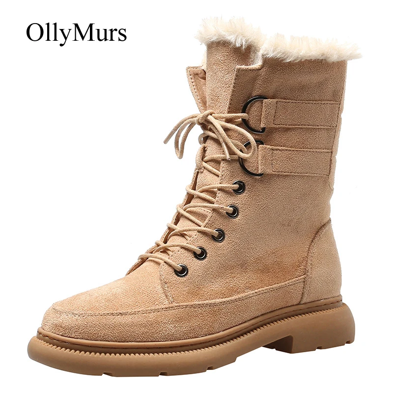 

Winter Warm Shoes Women Snow Boots Cross-tied Fashion Brand Ladies Ankle Boots Front Zipper Female botas mujer with Fur Shoes