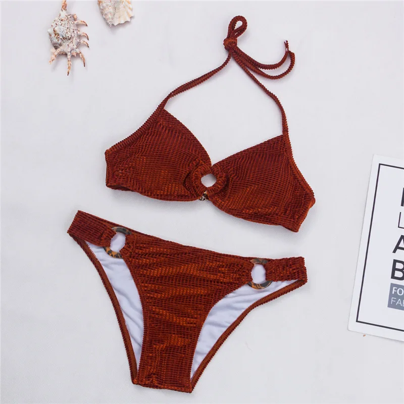 

Sexy Triangle Push Up Bikinis Women Swimwear Ring Bathing Suit Velvet Two Piece Swimsuit Bikini Set Female Biquini Beach Wear