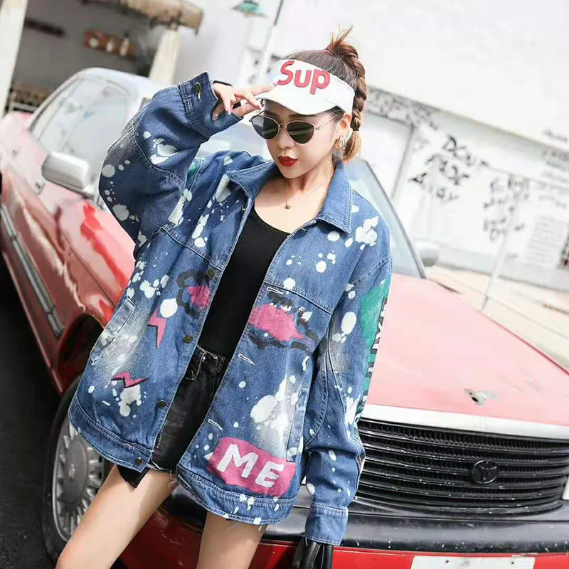 

Women's Jacket Spring Autumn Fashion Women Denim Jacket 2021 New Large Size Long Sleeve Skull Patch Women's Denim Jacket NUW960