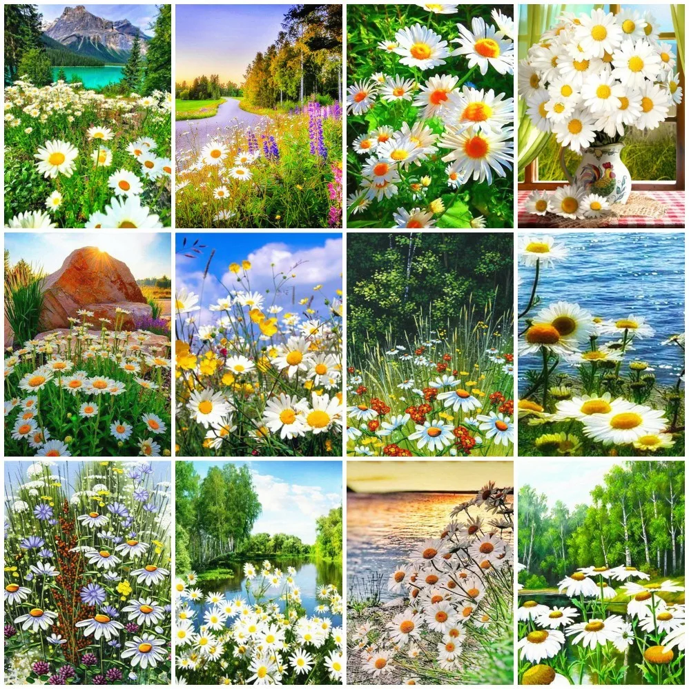 

AZQSD 5D DIY Diamond Painting Daisy Flower Cross Stitch Diamond Embroidery Florals Mosaic Full Kits Handmade Gift Home Decor