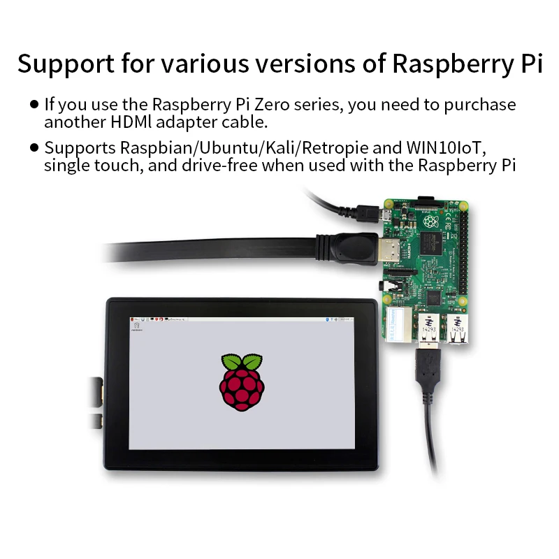 Комплект из 2 предметов Raspberry Pi 4B 7 дюймовый Дисплей емкостный сенсорный экран IPS