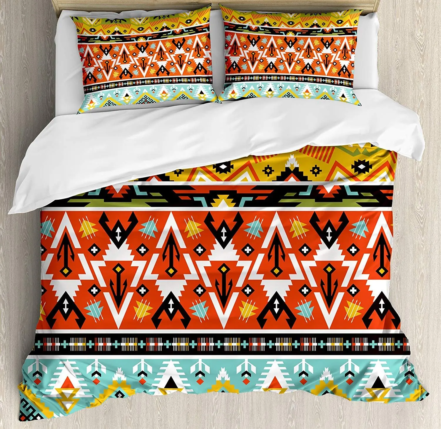 

Tribal Bedding Set Love and Adventure Abstract Mountains Pattern with Aztec Ethnic Art Print Duvet Cover Set Pillowcase for Home
