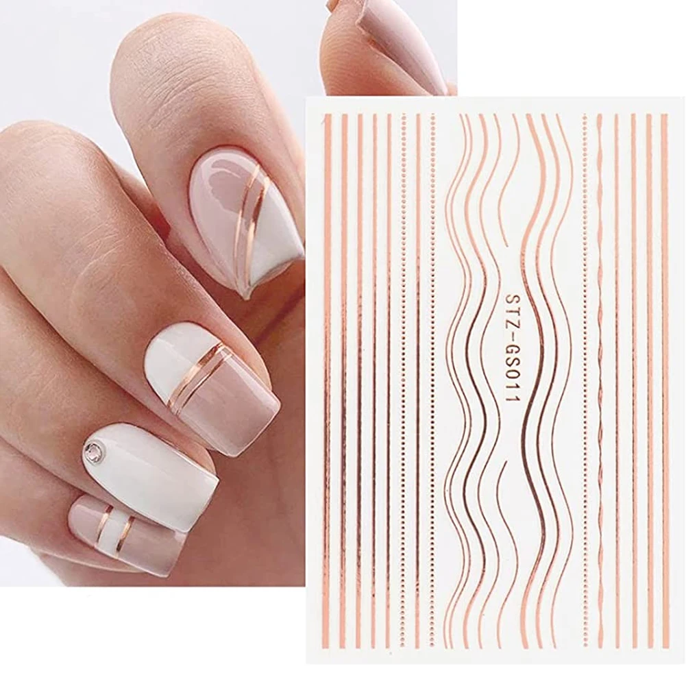 

BeautyBigBang Metallic Nail Stickers Self-Adhesive 3D Gold Silver Rose Sticker Line Nail Art Striping Tape for Girl