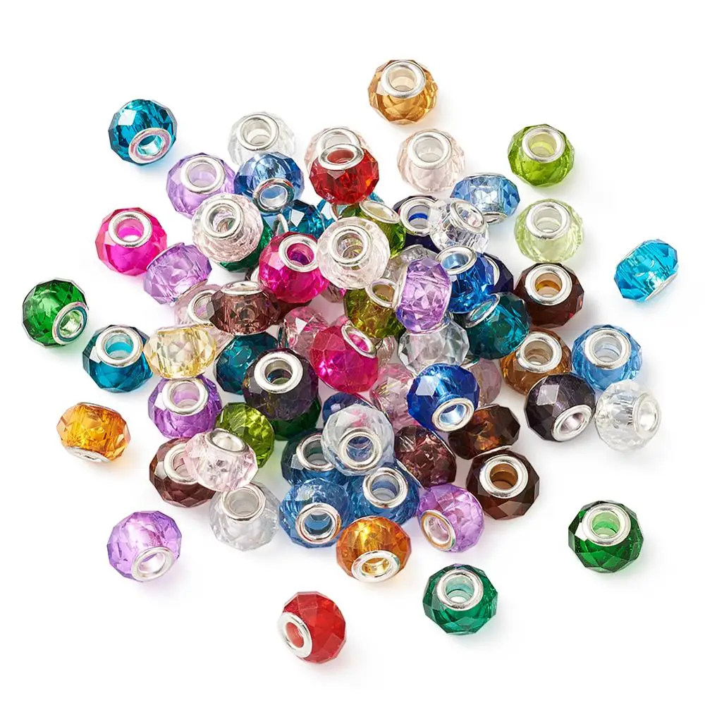 

100pcs Rondelle Faceted Glass European Beads Double Cores Loose Bead for DIY Handmade Bracelet Jewelry Making Accessories