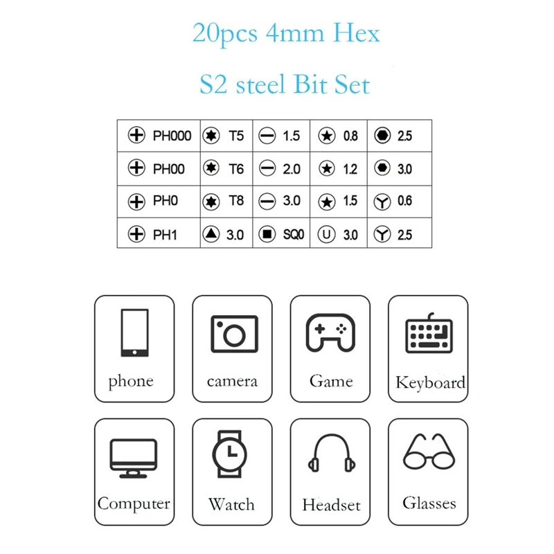 

Mini Cordless Electric Screwdriver Precision Rechargeable Battery USB Screwdriver 20Pcs 4mm netic Bit Set for Repair