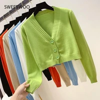 2021 knitted cardigan women korean short sweater long sleeve v neck autumn winter chic new jumper knit top sexy