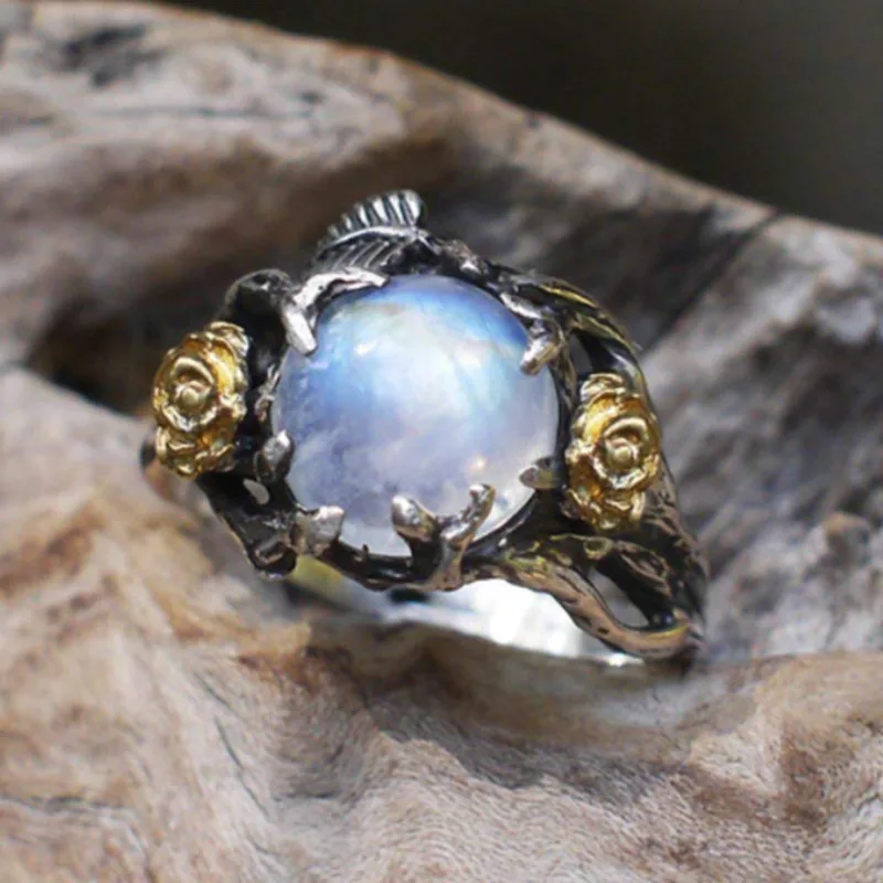 Женское кольцо с лунным камнем Винтажное серебряного цвета вечерние Обручальные