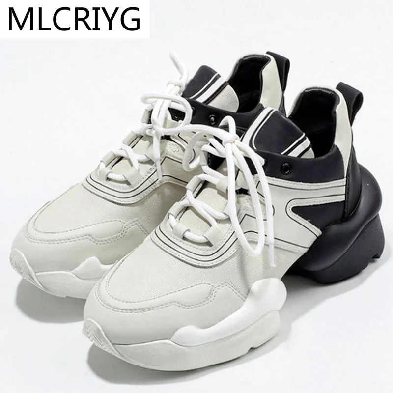 

2021 Fashion Women Shoes Platform Walking Sneakers Comfortable Lace-up Casual Shoes Spring Women's Color Matching Platform Shoes