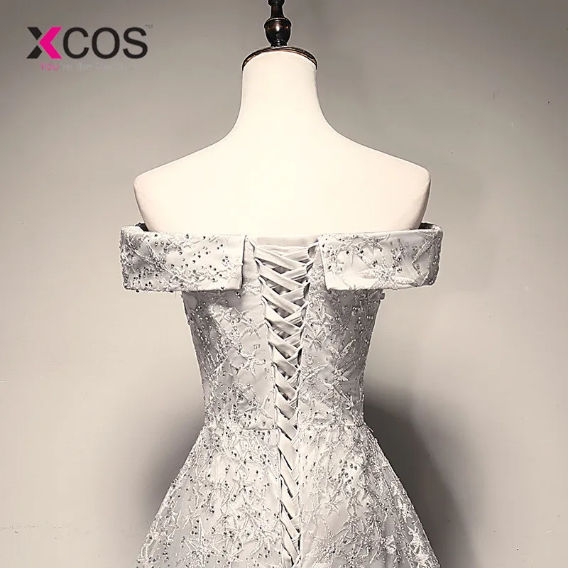 XCOS серебристо-серые элегантные женские длинные платья для выпускного вечера 2019