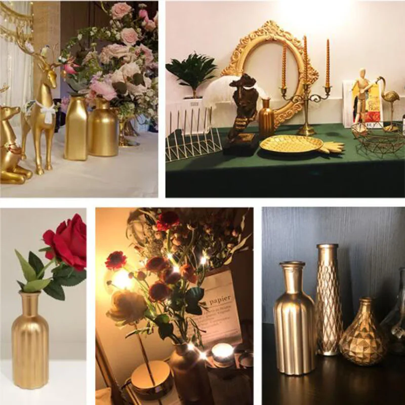 Golden Glass Vase Home Decor Flower Vase European Room Decor Modern Wedding Decoration Hydroponic Plants Container Ornaments images - 6
