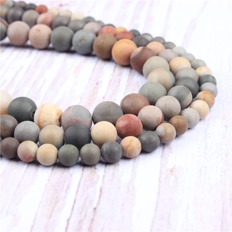 

Matte Drawing NaturalStoneBeadsForJewelryMakingDiyBraceletNecklace4/6/8/10mmWholesaleStrand