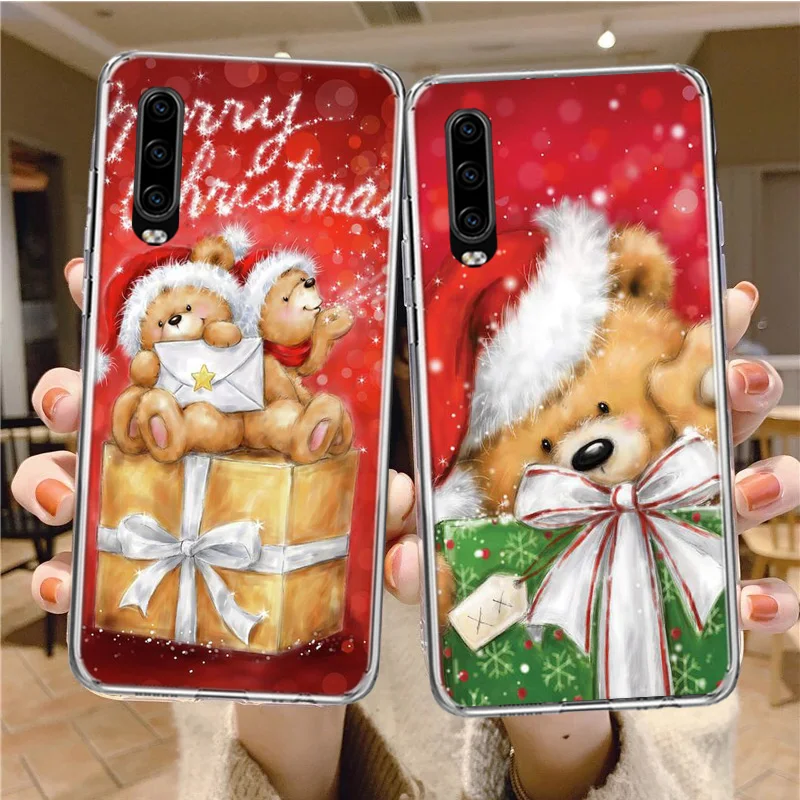 Happy Christmas Cute Bear Gift Silicon Call Phone Case For Huawei P30 P20 P40 P50 P10 Mate 20 30 40 10 Lite Pro Casing Housing |