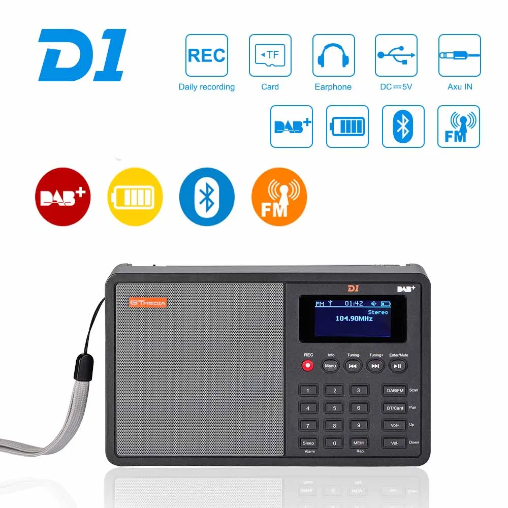 Портативное цифровое радио GTMEDIA D1 поддержка DAB +/FM + BT/карта/AUX многополосный