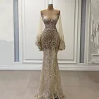 Женское длинное вечернее платье-русалка, роскошное кружевное платье с бусинами и камнями, с глубоким V-образным вырезом, без рукавов, для выпускного вечера, 2021
