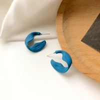 s925 silver needle creative irregular earrings personality fold frosted blue earrings earrings female
