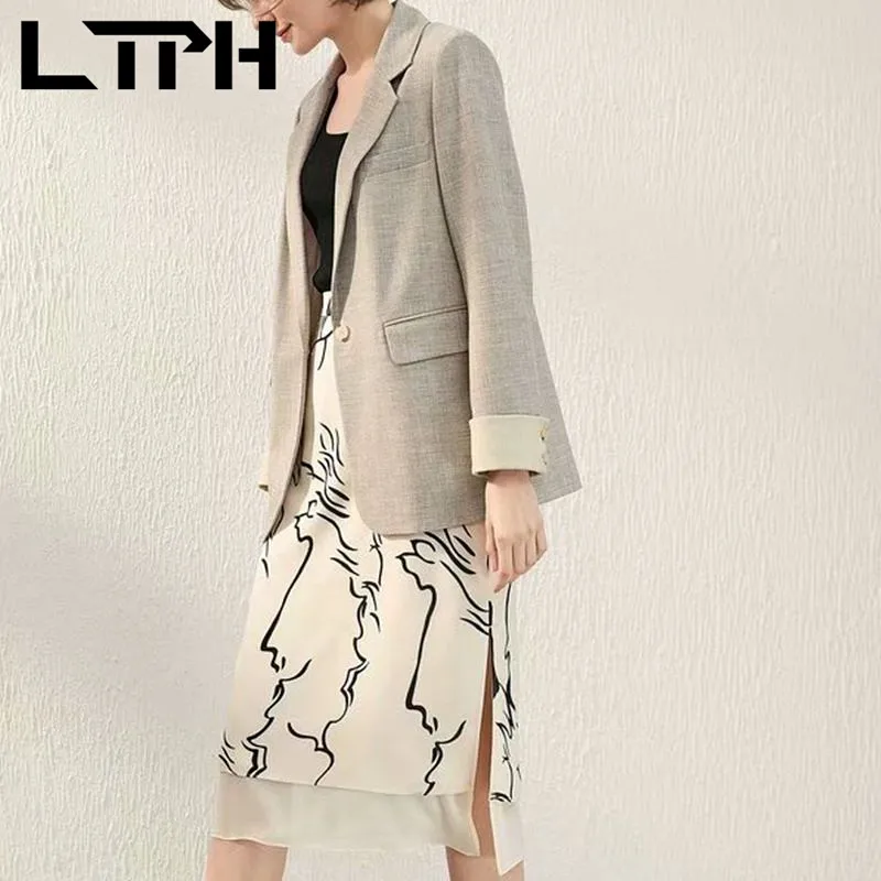 LTPH-Chaqueta de estilo inglés vintage para mujer, chaqueta informal de negocios, chaqueta de manga larga con un solo botón, abrigo de traje para mujer, primavera 2021