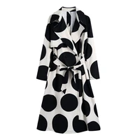 women 2021 fashion with belt polka dot trench coat vintage pockets back vent double breasted button female overcoat long jacket