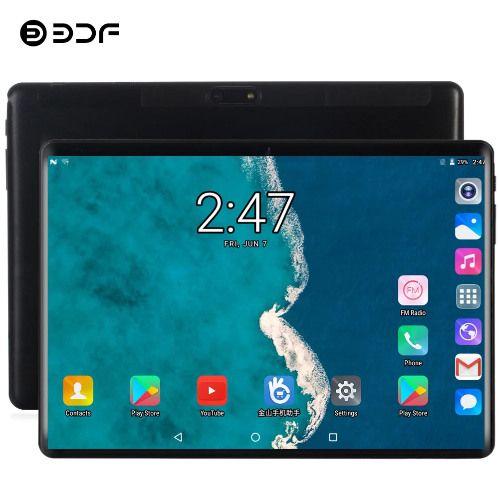 BDF 10 дюймов Android 9,0 планшетный ПК 4G LTE телефонный звонок 2.5D Закаленное стекло десять ядер 8 ГБ/128 Гб Две sim-карты Wi-Fi Bluetooth ПК планшет 10