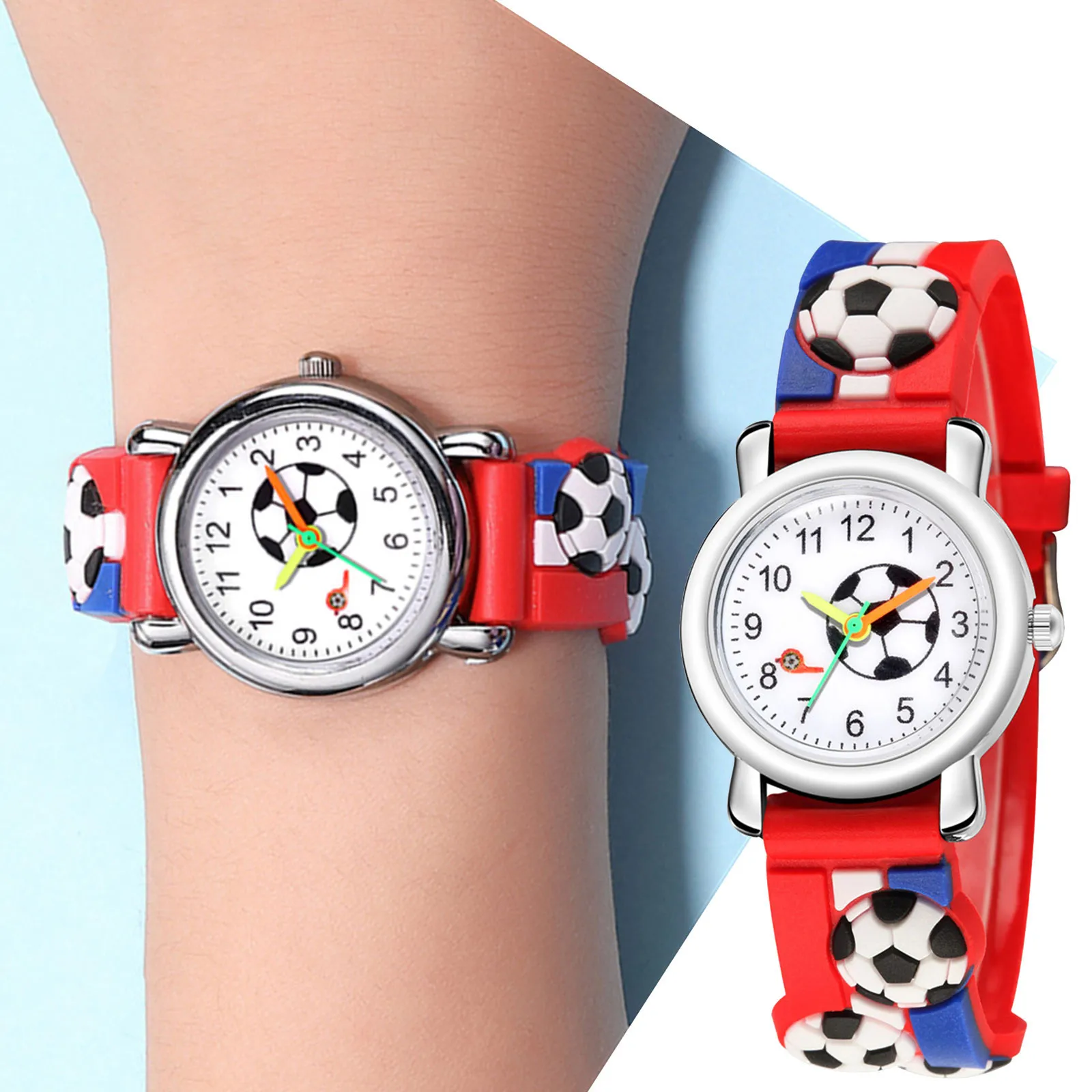 

Boy Sports Watch Children's Football Pattern Quartz Watch Gift 3d Relief Trend Fashion Watches Student Learning Outdoor Watch