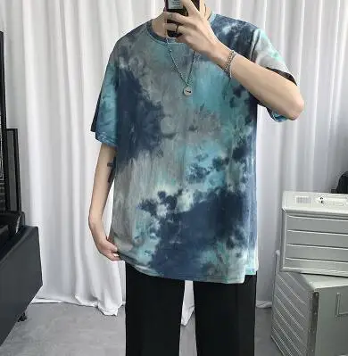 

2021 New Tie-Dye Short Sleeve T Shirt Men tshirt Male Summer Cotton Tee Shirt Casual Tops Fashion M-5XL Funny Clothing