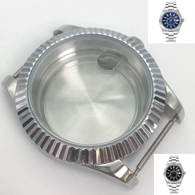 

40mm Men's Watch Accessories Sapphire Glass Date Window Silver Watch Case for ETA Miyata 2813 Movement