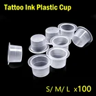 100 шт. одноразовые тату и перманентный макияж, пигмент, профессиональное коричневое Чернила крышки чашки большой средний маленький Размеры контейнер аксессуары для микроволокна
