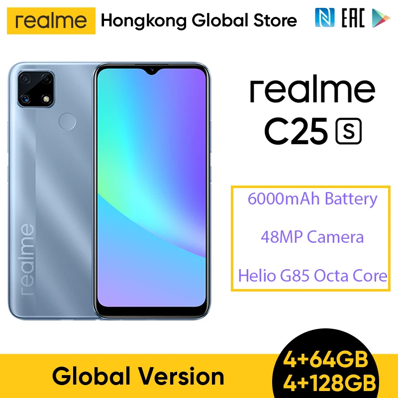 

Global Version realme C25S 6.5'' FHD+ Helio G85 Octa Core 4GB 64GB/4GB 128GB 6000mAh NFC 18W Quick Charge 48MP Mobile Phone