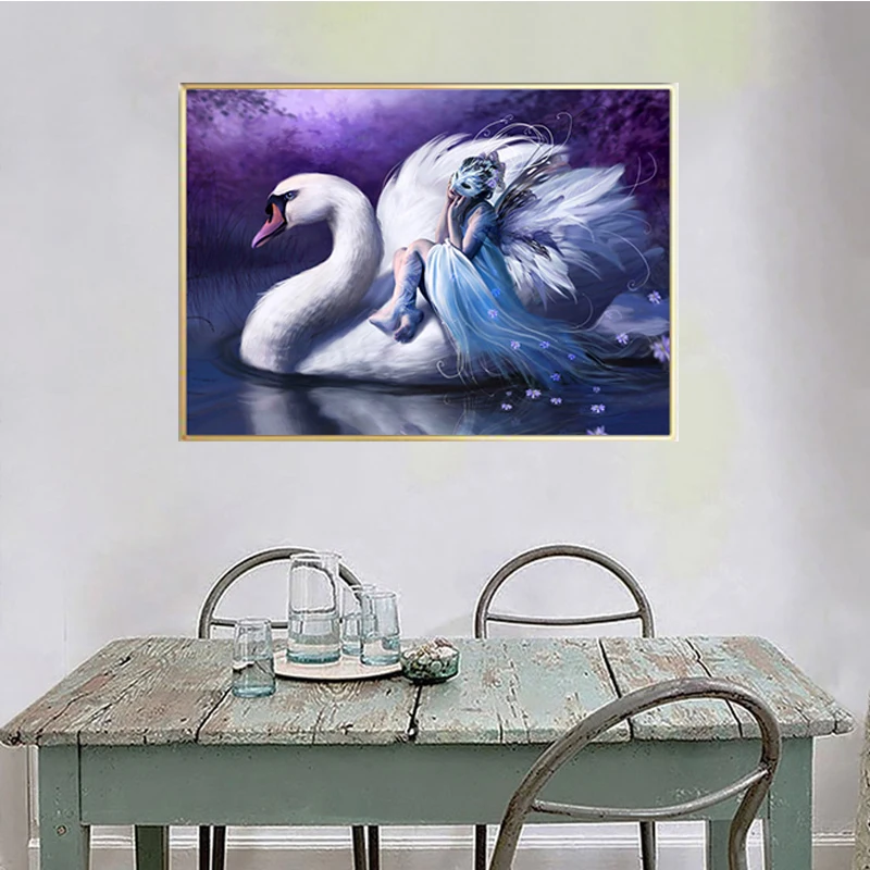 Современные плакаты и принты с ангелом Женский Белый лебедь картина маслом холст