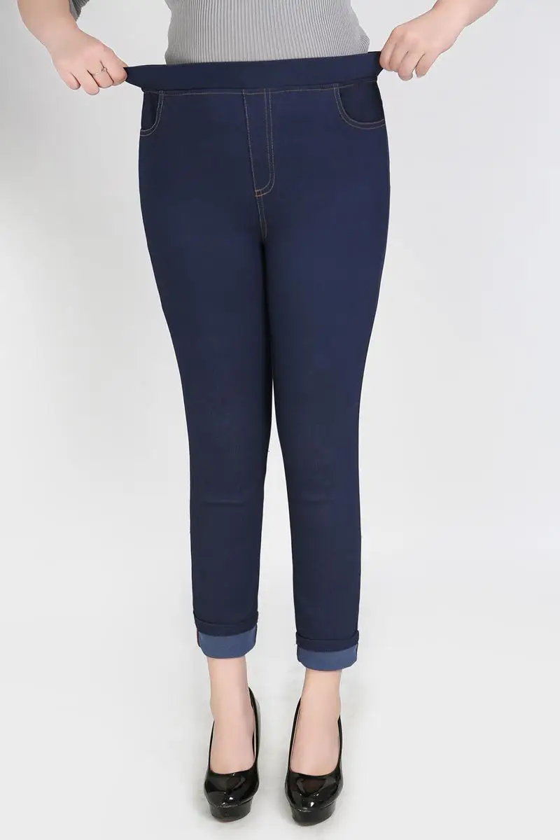2XL-9XL, джинсы большого размера, осень размера плюс, Стрейчевые женские джинсовые штаны с высокой талией, женские 6XL 7XL, большой размер, узкие джинсовые брюки