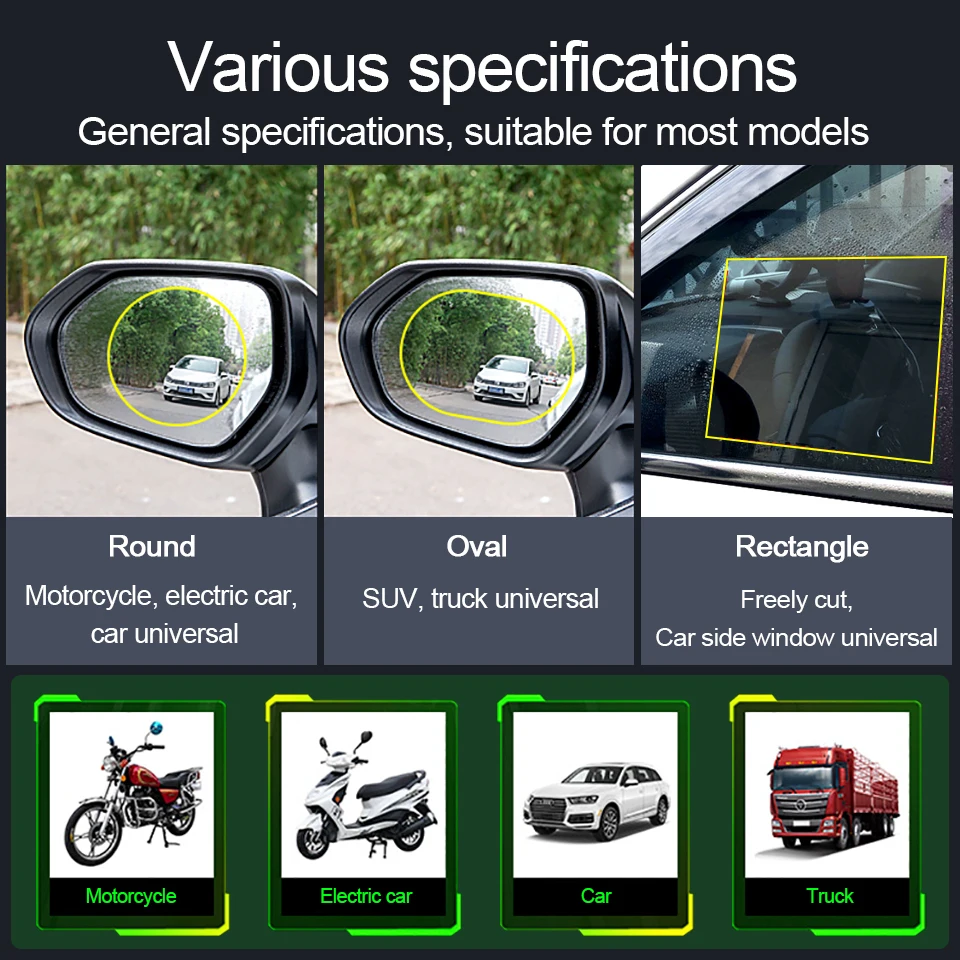

2Pieces 175*200mm HD Rainproof Car Rearview Mirror Film Sticker Anti fog Protective Film Side Windown Rain Proof Sticker Film