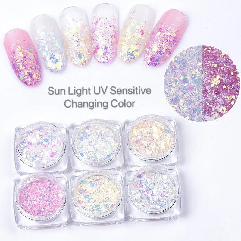 6 коробка для ногтей Русалка Блеск порошок хлопья к требованиям заказчика