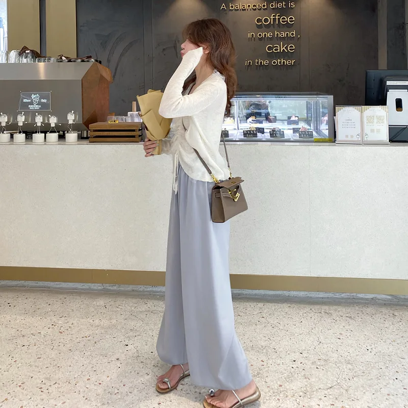 You walk/cloud satin is pants hang down loose feeling female trousers straight wide-legged | Женская одежда