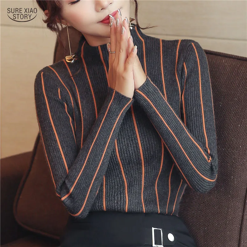Сезон осень-зима Повседневные свитеры модные пуловеры 2021 Женские полосатые
