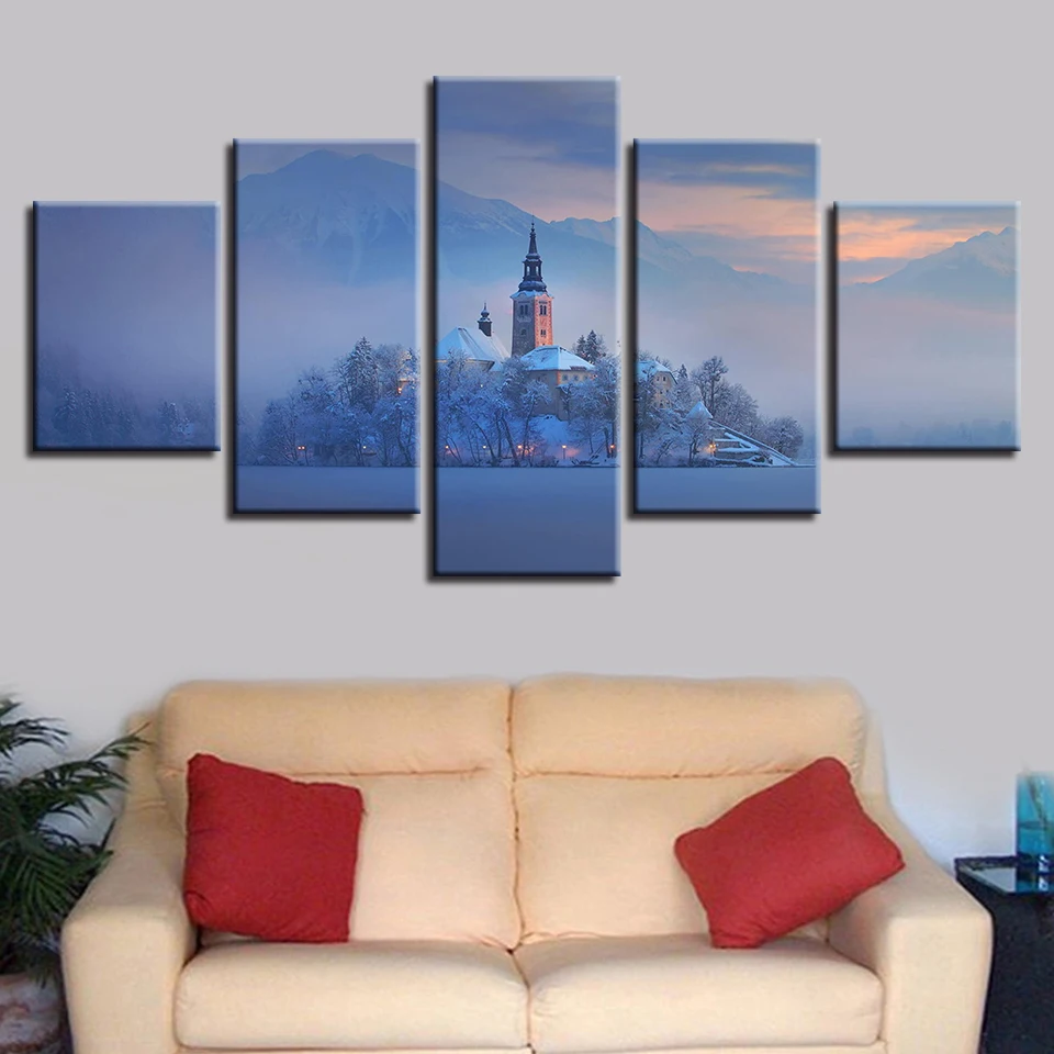 

Modular Canvas HD Prints Posters Home Decor Wall Art Pictures 5 Pieces Cold Mountain Castle Art Paintings No Frame