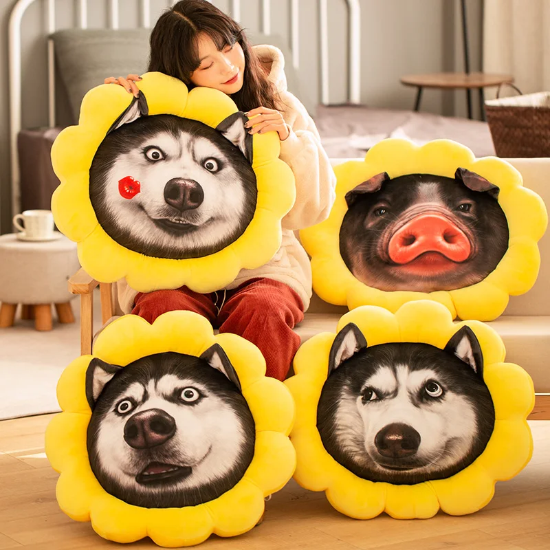 

1 pcs 60x 60cm Husky In Sunflower Decorative Throw Pillow Soft Cushion Cuddly and Funny ,gift for Friends home Decoration