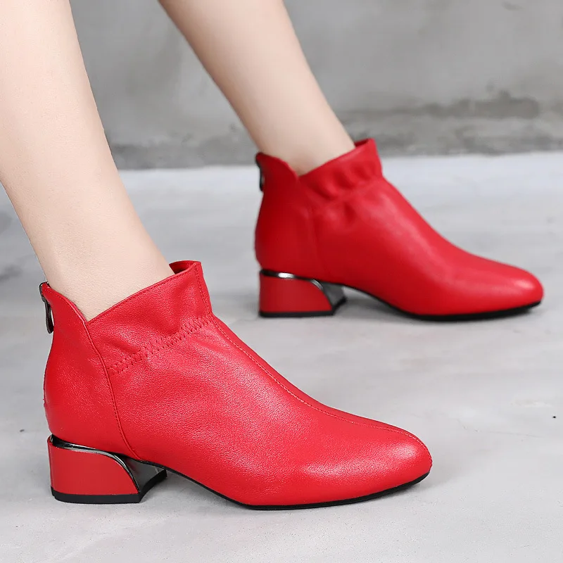 

2021 High Quality Cowhide Autumn Leather Boots Single Ankle Boots Large Size Soft Comfort Warm Shoes Fashion Winter Snow Boots