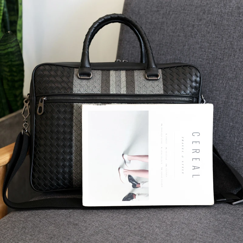 HandBag Men's Leather Luxury Brand Business Briefcase Leather Woven Bag Fashion Shoulder Bag ComputerBag Large Capacity 2022 New