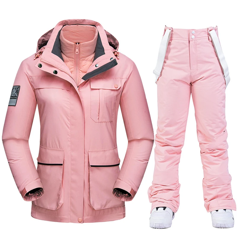 

Лыжный костюм, женская зимняя Лыжная куртка с пуховой подкладкой, теплые водонепроницаемые штаны, Женская куртка для сноуборда, брендовая у...