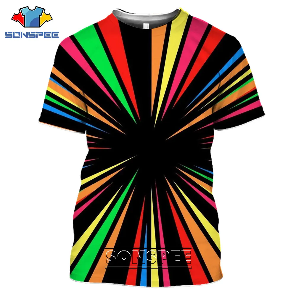 

SONSPEE 3D Print Line Stripe T-Shirt Men Woman Colorful Stylish Simplicity All-Match Breathable Sports Spandex Oversized T Shirt