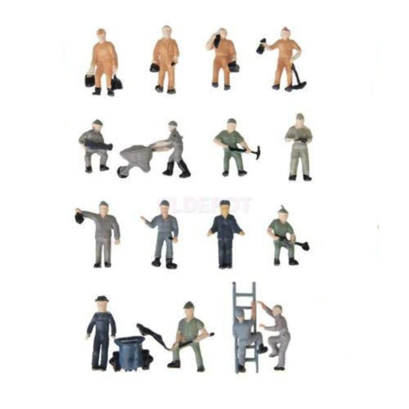 

50Pcs 1:87 Scale Painted Mix Model Train Railway Station Platform Worker People Figures with ladder Bucket Layout Scene Toys